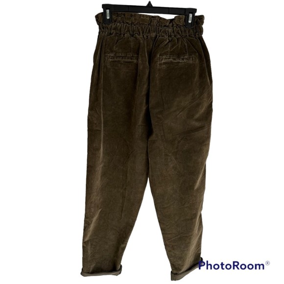Free People Margate Brown Pleated High Rise Paper Bag Cord Ladies Trousers, XS - Picture 2 of 11